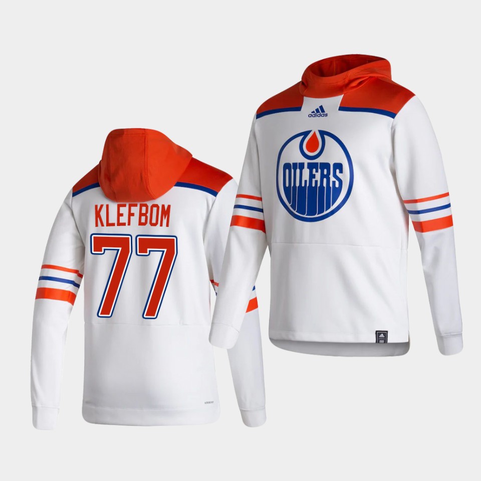 Men Edmonton Oilers #77 Klefbom White NHL 2021 Adidas Pullover Hoodie Jersey